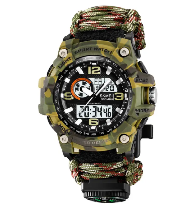 Часы мужские спортивные наручные Skmei 1283 с паракордовым ремешком (Камуфляж) Киев - изображение 1