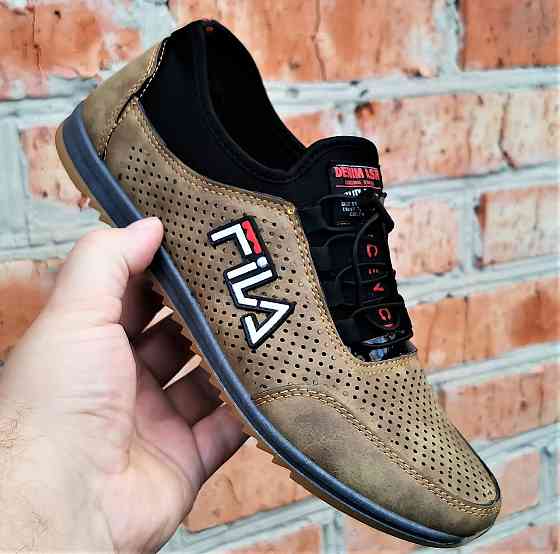 Чоловічі мокасини Кросівки FILA Коричневі з Перфорацією Туфлі (розміри: 40,41,42,43,44,45) Відео Огляд — 17-3 Дніпро