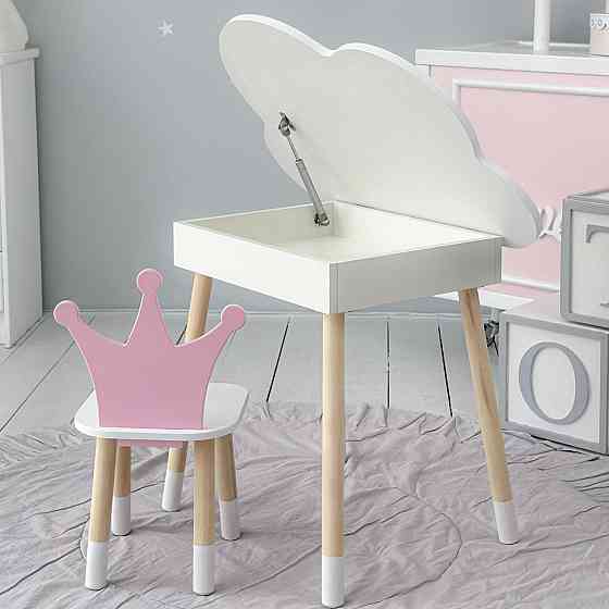 Новинка! Детский стол белый тучка с нишей и стульчик корона розовая 85866 Киев
