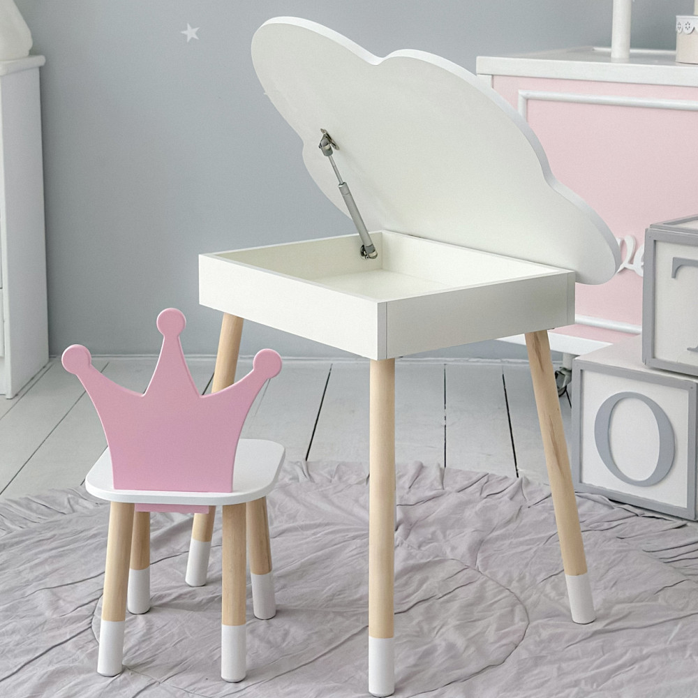 Новинка! Детский стол белый тучка с нишей и стульчик корона розовая 85866 Киев - изображение 2