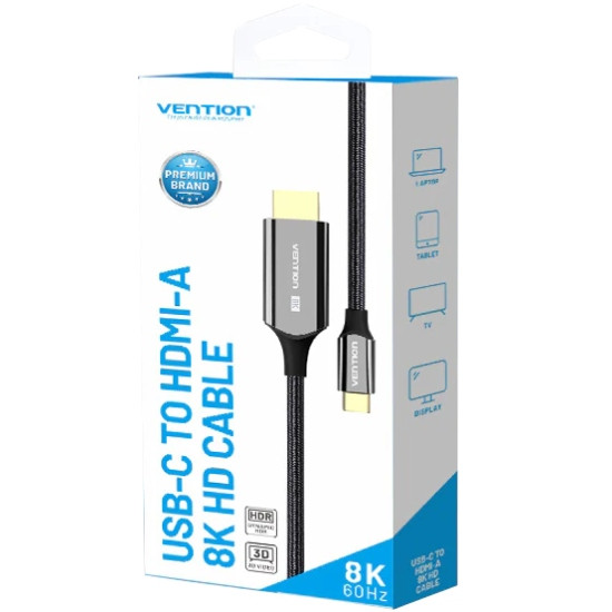 Кабель USB 3.1 Type-C M - HDMI M, 1.8m V2.0 8K 60 Гц Zinc Alloy TPE Black Vention Вінниця - фото 4