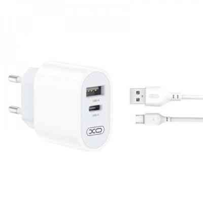 Зарядний пристрій XO L97 (1Type-C/1USB/2.4A) + USB - MicroUSB White (XO-L97-MC) Вінниця
