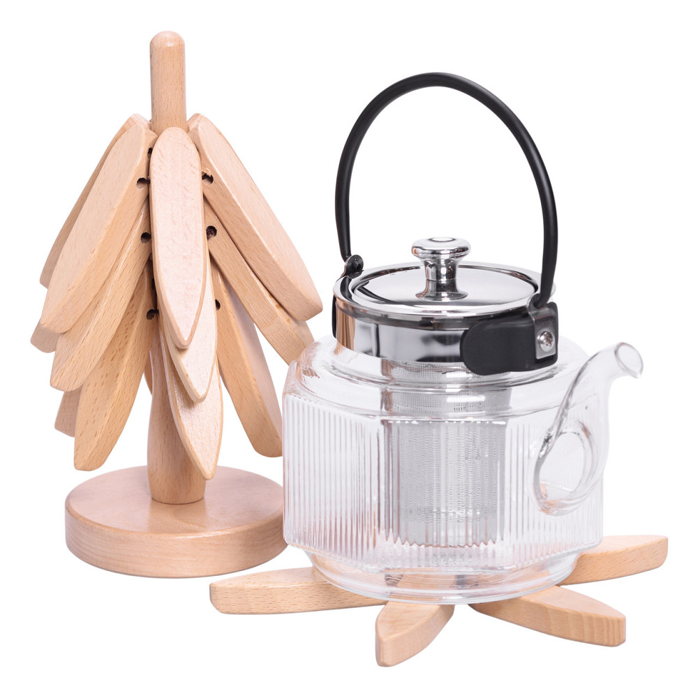 Yiwu Набір підставок під гаряче з дерева 3 шт Ø19 (см) + тримач підставки на стіл під гаряче HB Коломия - фото 1