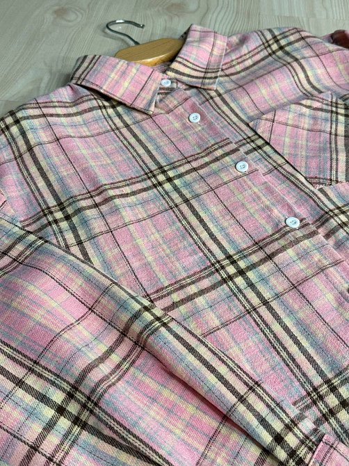 Рубашка женская Baoyu 225-1 в клетку оверсайз фланель, розовый, one size Киев - изображение 2
