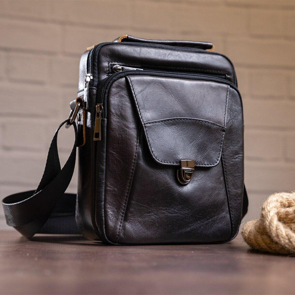 Сумка мужская из плотной кожи 14995 Vintage Черная Киев - изображение 6