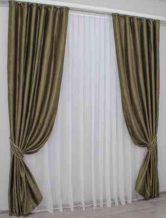 Комплект готових штор VR-Textil Льон Парма № 1044ш Оливково-коричневий 150х270 см 2 шт (30-844) Київ