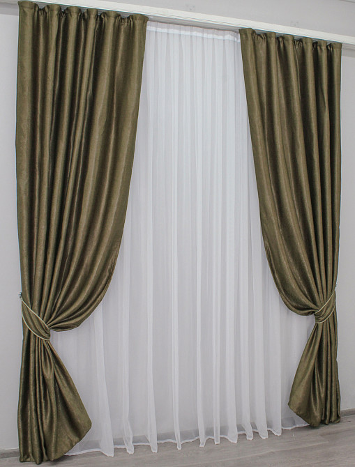 Комплект готових штор VR-Textil Льон Парма № 1044ш Оливково-коричневий 150х270 см 2 шт (30-844) Київ - фото 3