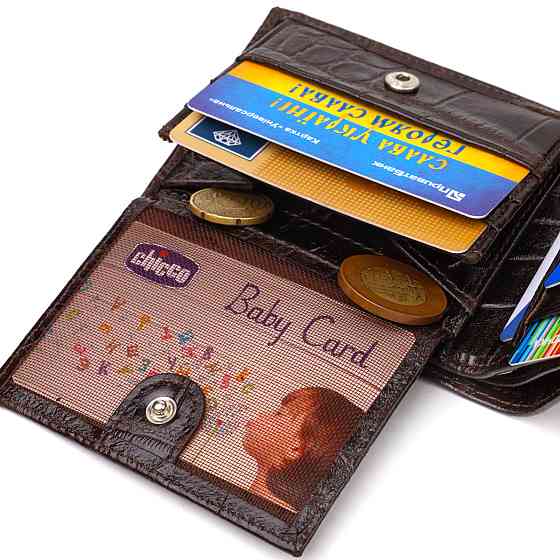 Фактурний чоловічий гаманець для грошей з натуральної шкіри з тисненням під крокодила CANPELLINI 21943 Коричневий Київ