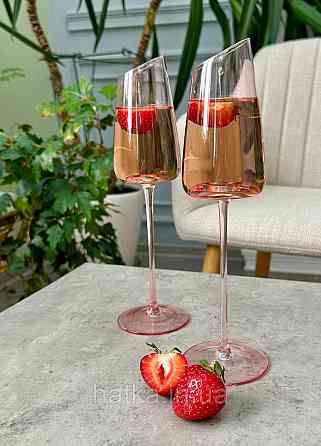 Набір високих келихів 6 шт для шампанського 200 мл  "Пінк-едж" рожеве скло 102-912 Київ