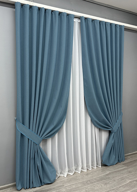 Комплект готовых штор VR-Textil Блэкаут двусторонний ASHEN NIGHT № 1852ш Синий 150х290 см 2 шт (33-0896) Киев - изображение 3