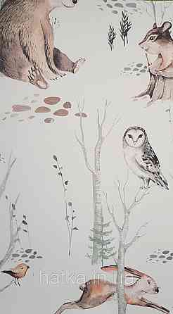 Шпалери флізелінові еко Rasch Kids World 0.53х10 дитячі ведмеді зайці совки дерева на білому Київ