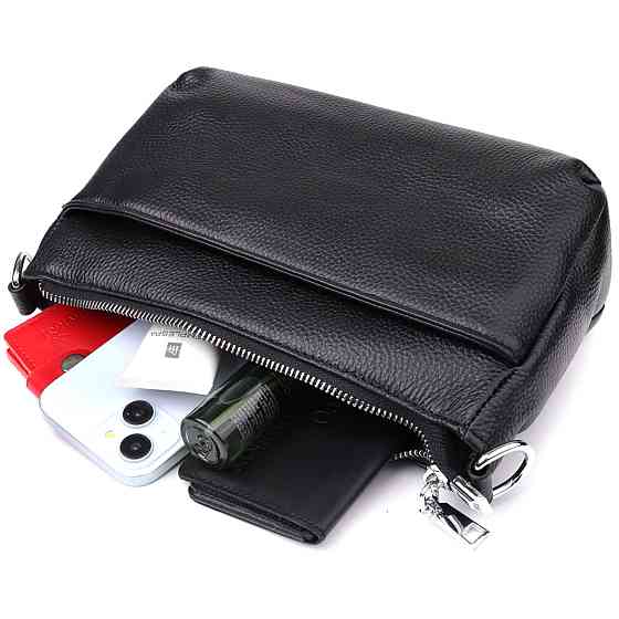 Жіноча сумка з двома ремінцями із натуральної шкіри Vintage 22926 Чорний Київ