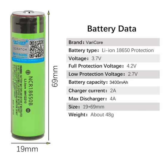 Акумулятор (з захистом) VariCore 34B-PCB Li-ion 18650 3400 mAh 3.7V (NCR18650B) Зелений Київ