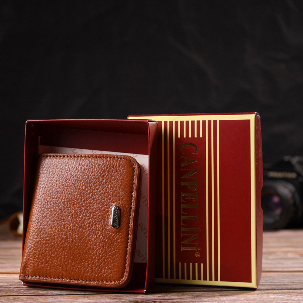 Небольшой женский кошелек из натуральной кожи флотар Светло-коричневый (CANPELLINI) Киев - изображение 4