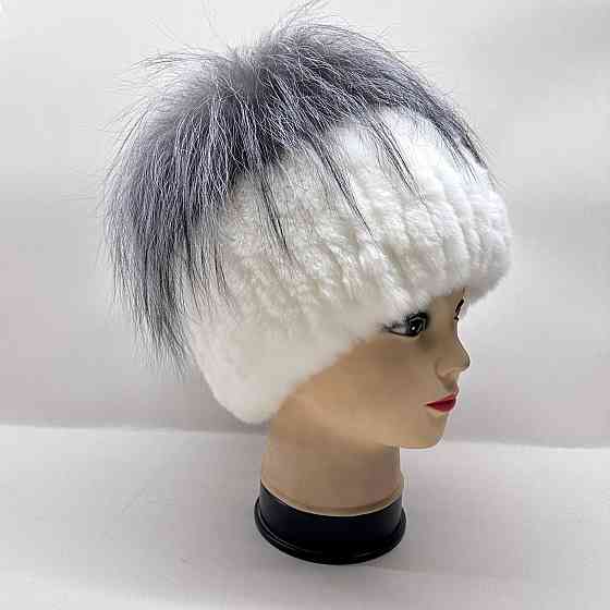 Шапка хутряна жіноча з Rex прикрашена чорнобуркою Тіфані Білий Харків