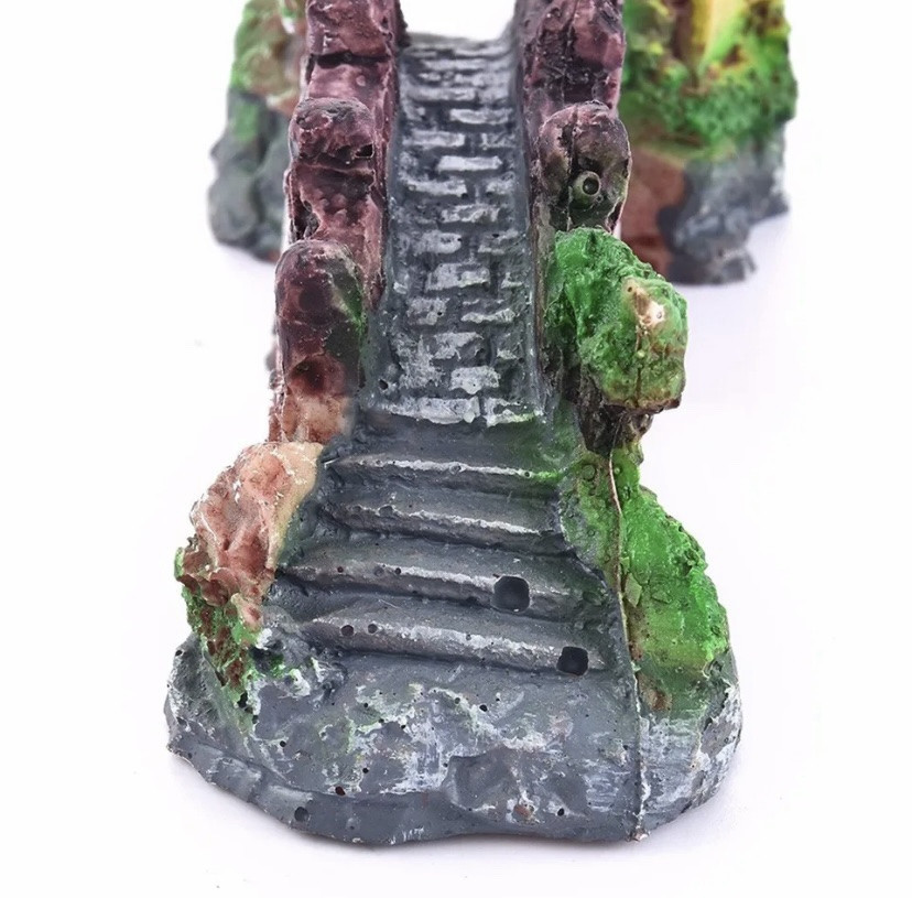 Декор для акваріума Мост Віадку з будиночком розмір 9,5 на 4,5 см смола акваріумний декор Київ - фото 5