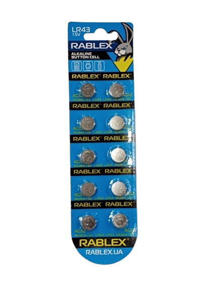 Батарейки-Таблетки Rablex LR43/AG12/1.5V блістер 10шт. Дніпро - фото 1