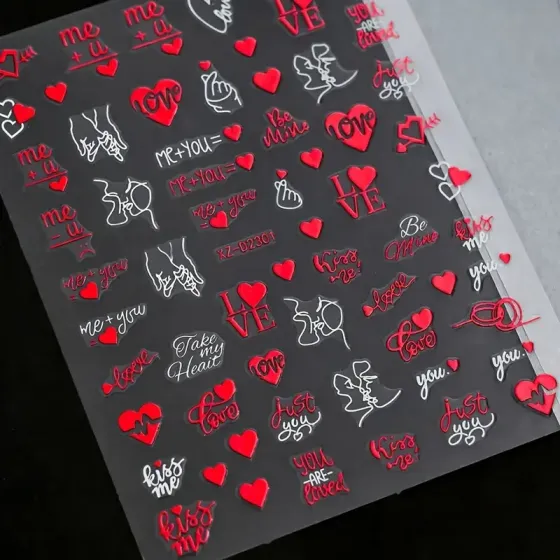 Наклейки для ногтей Love & Kiss — красно-белые (6 листов) Киев