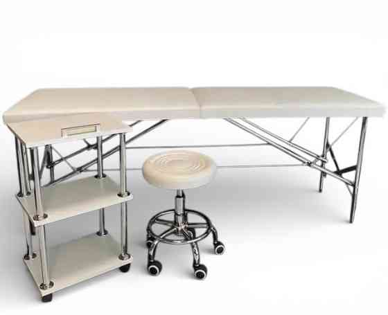 Косметологическая кушетка с тележкой и стулом без спинки (комплект) Киев