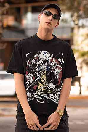 Футболка для мальчика аниме Истребитель демонов оверсайз (рост от 165 до 180 ) Черний AnimeJ1098m Днепр