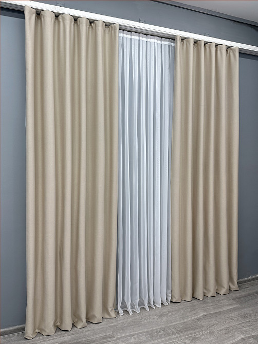 Комплект готових штор VR-Textil Шеніл однотонний № 1691ш Бежевий 100х270 см 2 шт (31-913) Київ - фото 4