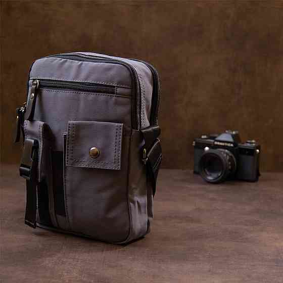 Универсальная текстильная мужская сумка на два отделения Vintage 20659 Графитовая Киев