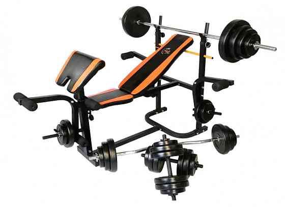 Скамья для жима + штанга 93 кг + гриф W + гантели Гантели, гири, штанги и диски АВС пластик комплект Киев