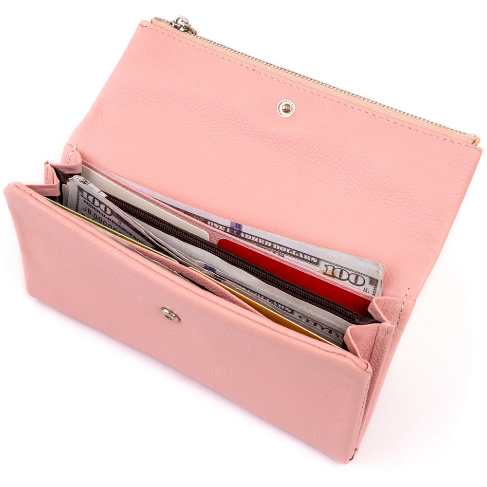 Клатч конверт с карманом для мобильного кожаный женский Розовый (ST Leather) Киев - изображение 9