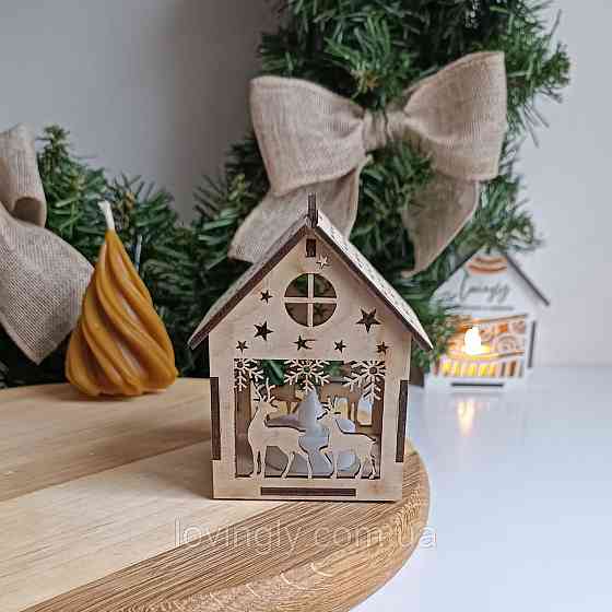 Новорічний сувенір - будиночок з підсвіткою, фанера 10см Ірпінь