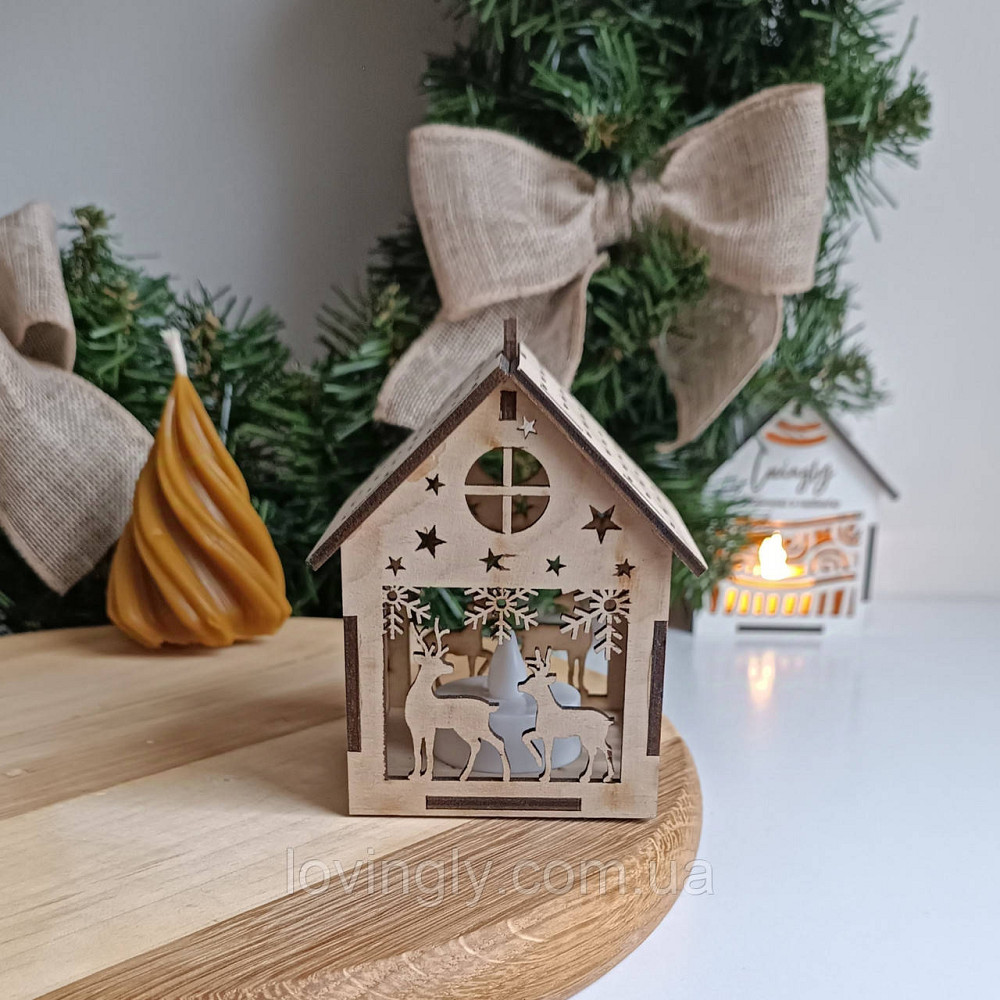 Новогодний сувенир – домик с подсветкой, фанера 10см Ирпень - изображение 4