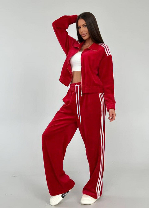 Жіночий стильний розкішний костюм з м'якого плюшевого велюру Червоний, 44 Одеса - фото 1