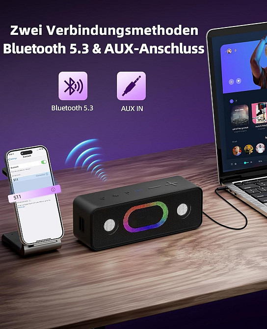 Колонка Ortizan S11 Чорний Bluetooth 5.3 TWS Dual Bass 16W 2600mAh 24H RGB 6 режимів IPX6 AUX FM нічник підсвітка Київ - фото 4