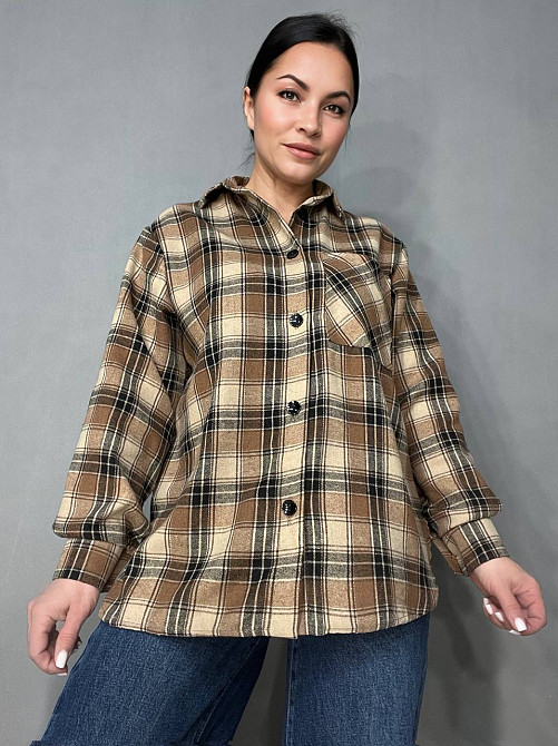 Сорочка жіноча Ariadna 2433 оверсайз подовжена картата тонка фланель в клітинку на гудзиках one size, коричневий, one size Київ - фото 17