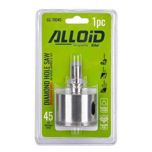 Свердло корончате алмазне по склу та кераміці 45мм з центрувальним свердлом Alloid Одеса