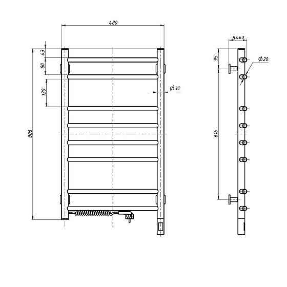 Рушникосушарка електрична NAVIN Камелія 480х800 Sensor, ліва, сенсор з таймером, чорний муар Київ