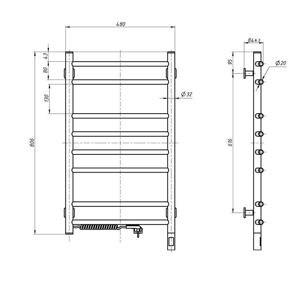 Рушникосушарка електрична NAVIN Камелія 480х800 Sensor, ліва, сенсор з таймером, чорний муар Київ - фото 5