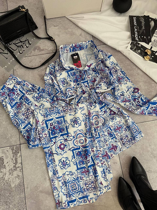 Женский легкий принтованный костюм двойка турецкий шелк Белый, 46/48 Одесса - изображение 4