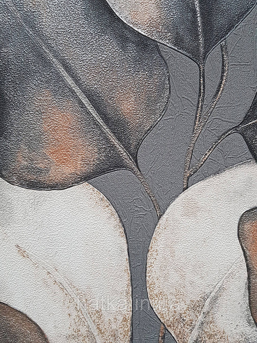 Обои виниловые на флизелиновой основе Rasch Incanto 1.06х10 листья крупные черные серые терракотовые Киев - изображение 3