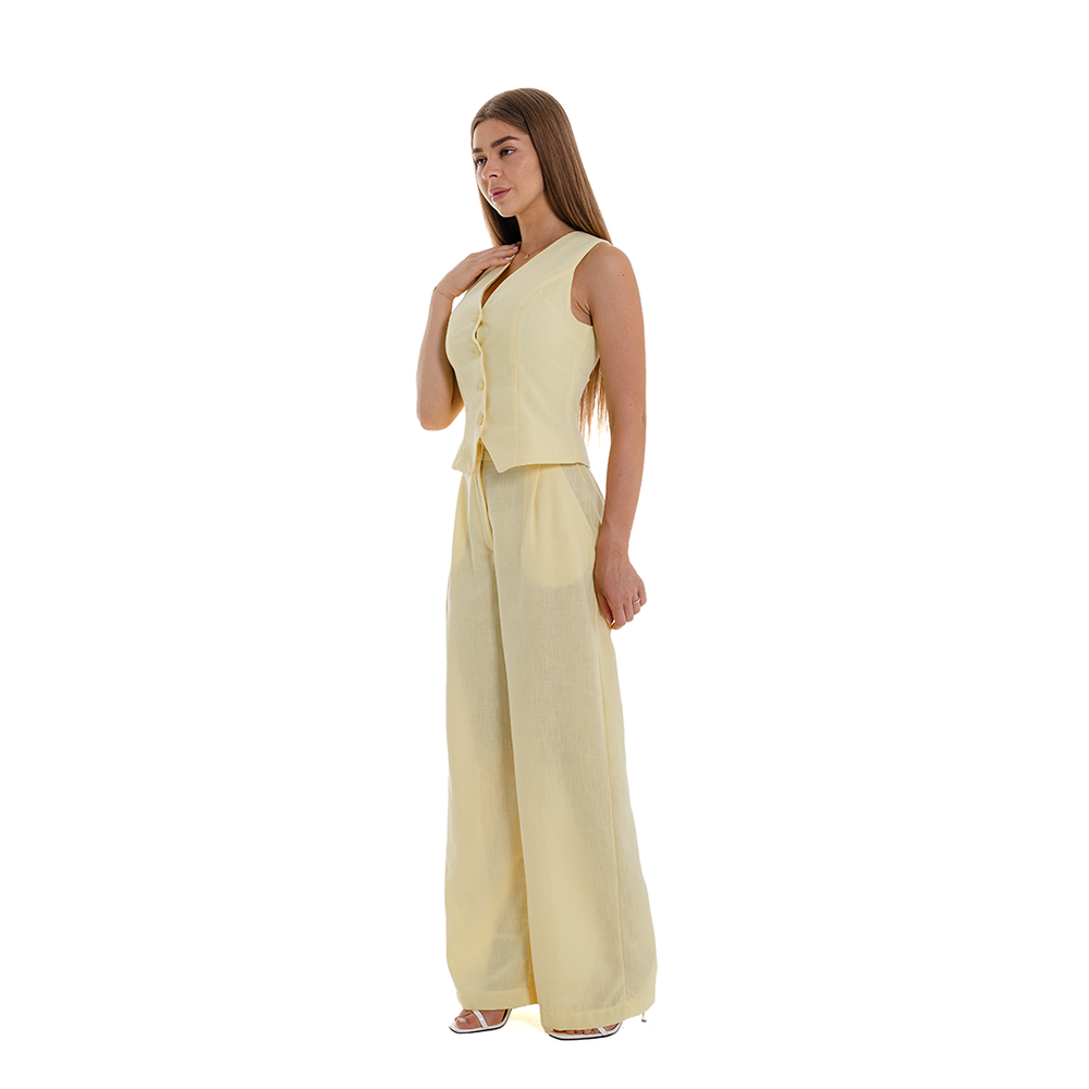 Женский костюм двойка из льна летний жилет и брюки палаццо льняной брючный деловой легкий желтый Slavni Naomi S Одесса - изображение 6