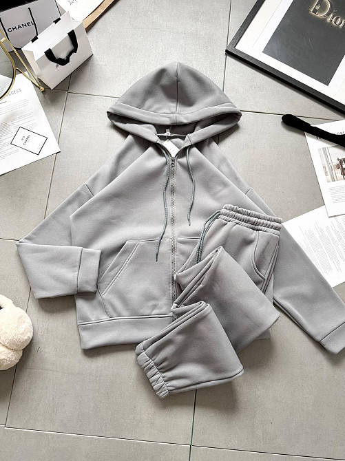 Жіночий стильний повстяний костюм-двійка турецька тринитка Сірий, 42/44 Одеса - фото 1