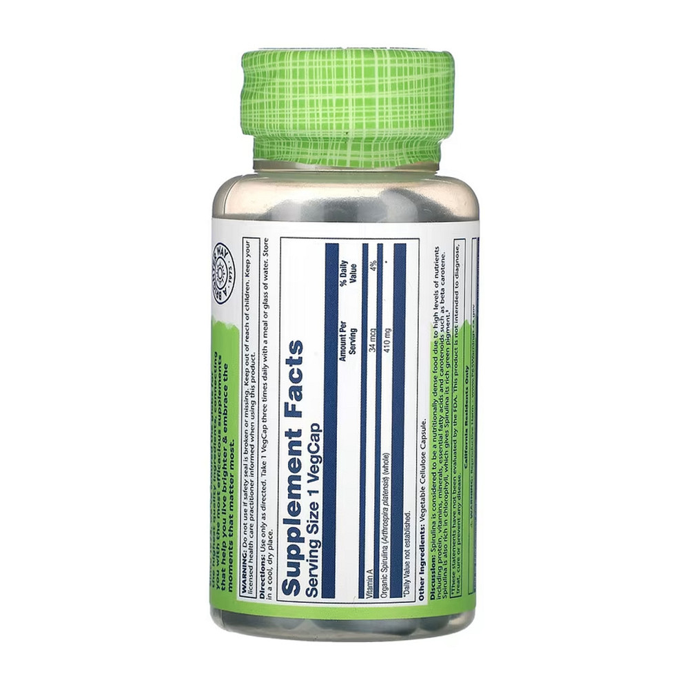 Спирулина Solaray Spirulina Algae 410mg 100 раст капс Киев - изображение 4