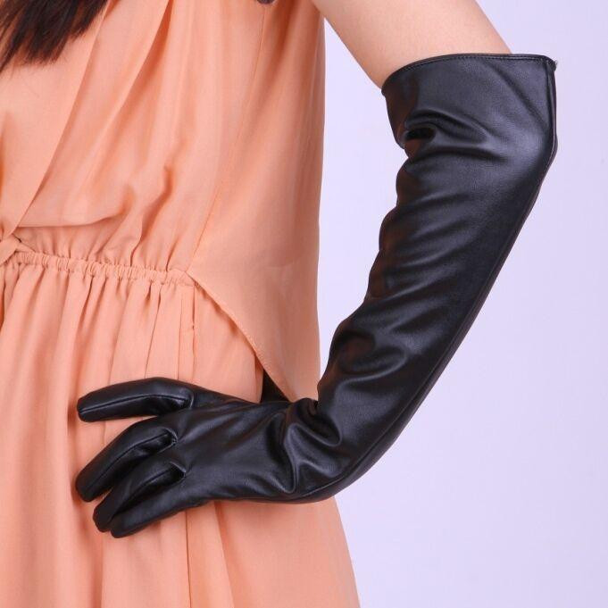 Рукавички високі жіночі із екошкіри чорний L Київ - фото 10