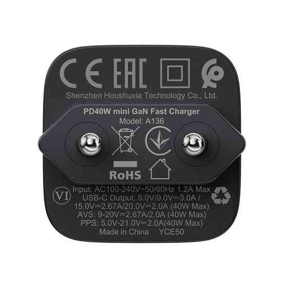 Мережевий зарядний пристрій ACEFAST A136 PD40W mini GaN USB-C fast charger Black Одеса