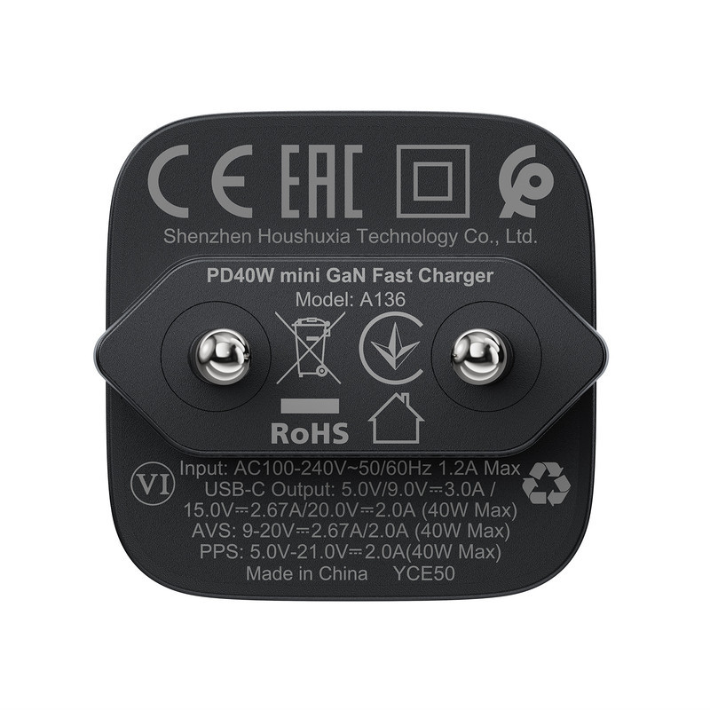 Мережевий зарядний пристрій ACEFAST A136 PD40W mini GaN USB-C fast charger Black Одеса - фото 6