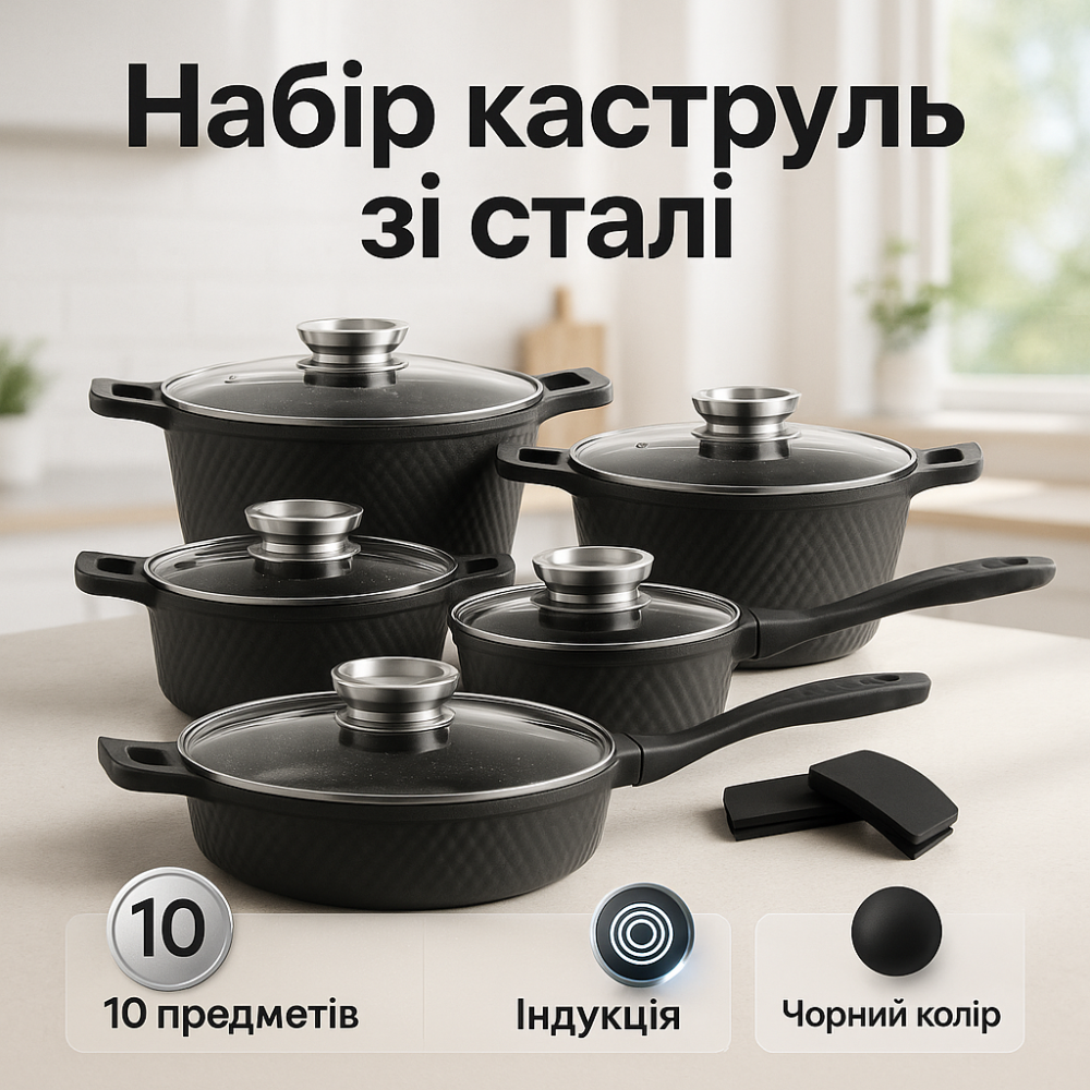 Набор антипригарных кастрюль с крышкой, Набор кастрюль премиум из нержавеющей стали CG-19 Львов - изображение 5