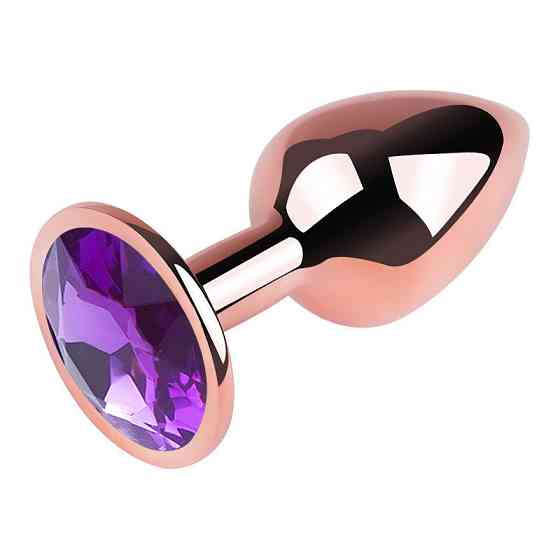Анальная пробка с кристаллом EGZO - Rose Gold Round Plug Purple size M Sex Aura Киев