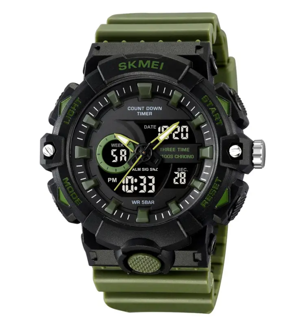 Годинник чоловічий наручний спортивний Skmei 2225 з комбінованим циферблатом (Зелений) Київ - фото 1