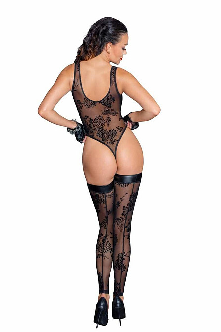 Боди Noir Handmade F242 Tulle body with patterned flock embroidery, S Sex Aura Киев - изображение 2