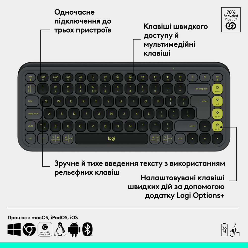 Клавіатура Logitech POP Icon Keys Graphite UKR (L920-013157) (7031715) Київ - фото 4