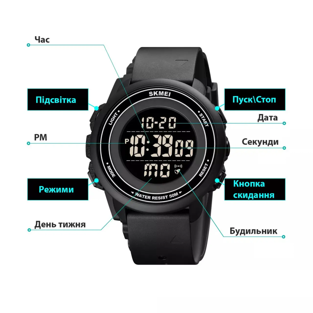 Спортивные мужские часы Skmei 1736 (Черные с черным циферблатом) Винница - изображение 7